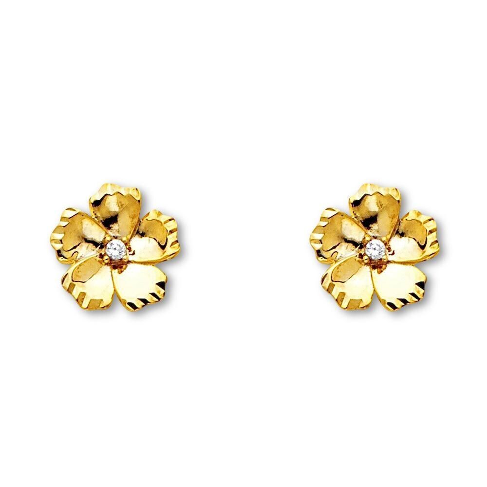 14K Gold Flower CZ Earrings | Elegant Gift By Tehrani Jewelry